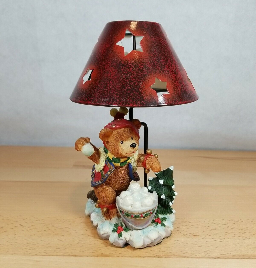 Winter Bear Snowball Fight Candle Holder Lamp Shade Votive Holiday Christmas